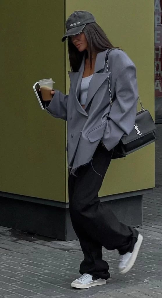 Wide-leg Sweatpants with Oversized Blazer — Aesthetic Black Sweatpants Outfit