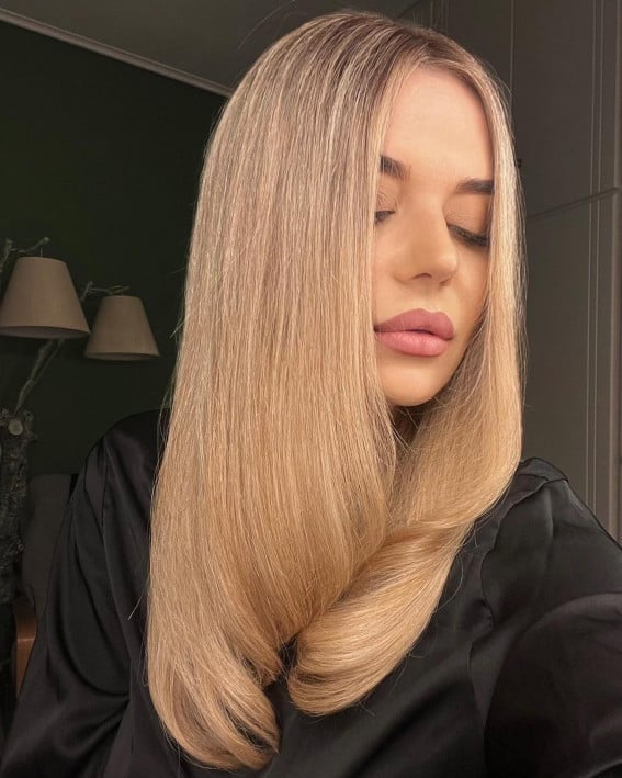 Golden Blonde Mid-Back With Subtle Highlights Golden Blonde Mid-Back With Subtle Highlights — Aesthetic Blonde Hair