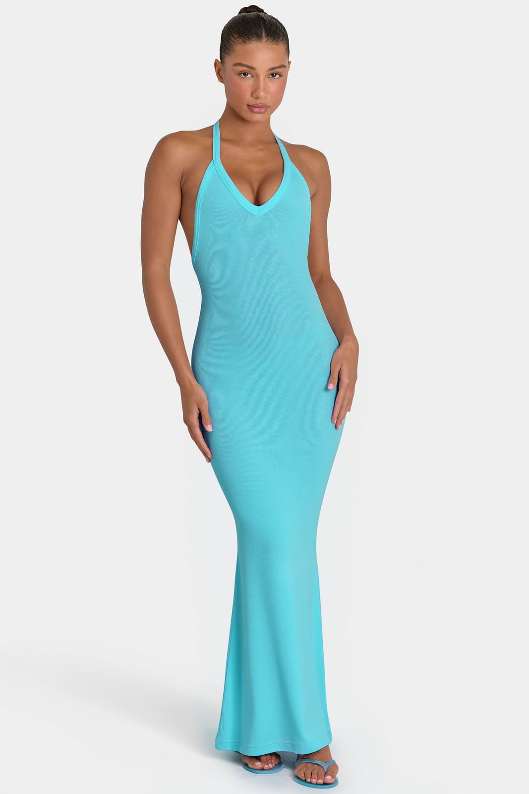 Bright Blue Halter Neck Maxi Dress — Aesthetic Blue Dress Outfit