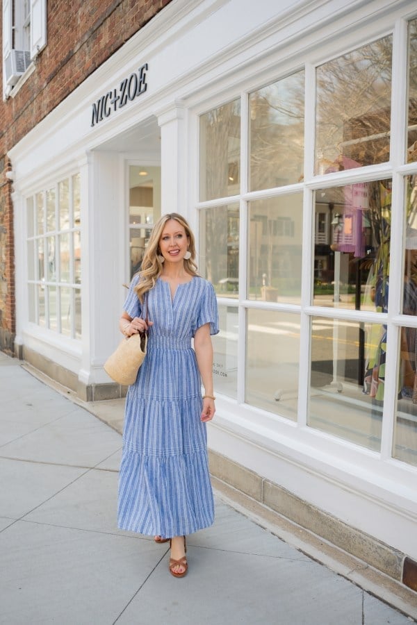 Blue and White Striped Tiered Maxi Dress — Aesthetic Blue Dress Outfit