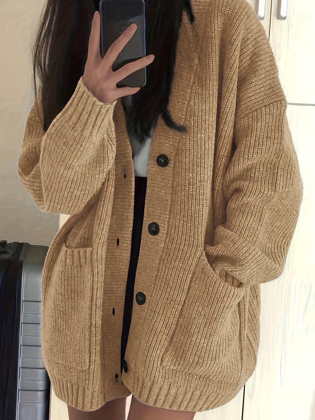 Chunky Knit Brown Cardigan Detail — Aesthetic Brown Cardigan Outfit