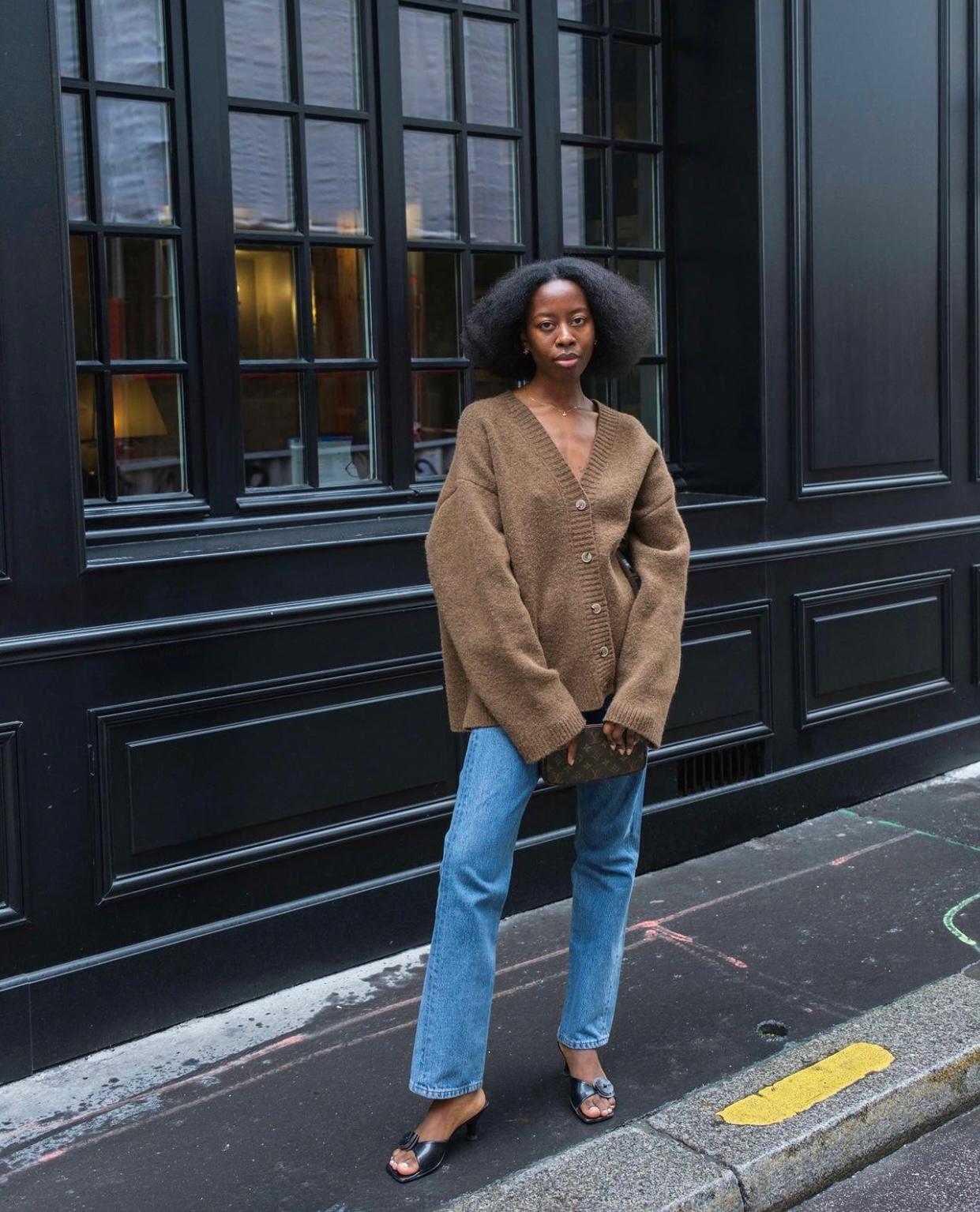 Brown Ribbed Cardigan and Straight Leg Jeans — Aesthetic Brown Cardigan Outfit