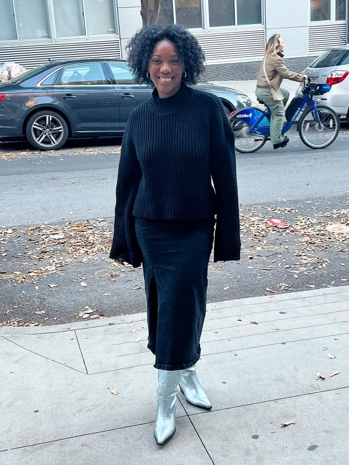 Metallic Silver Boots With Oversized Sweater and Long, Close-Up Take — Aesthetic Cowgirl Boots Outfit