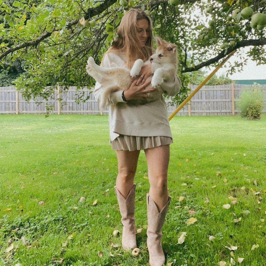 Tan Cowboy Boots With Oversized Sweater and Pleated, Close-Up Take — Aesthetic Cowgirl Boots Outfit