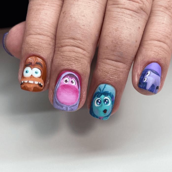 Short Square Inside Out Character Nails — Aesthetic Disney Nails