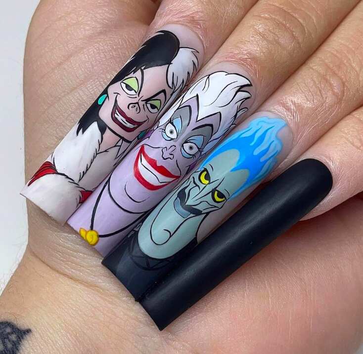 Long Coffin Villain Character Clear Tip Nails — Aesthetic Disney Nails