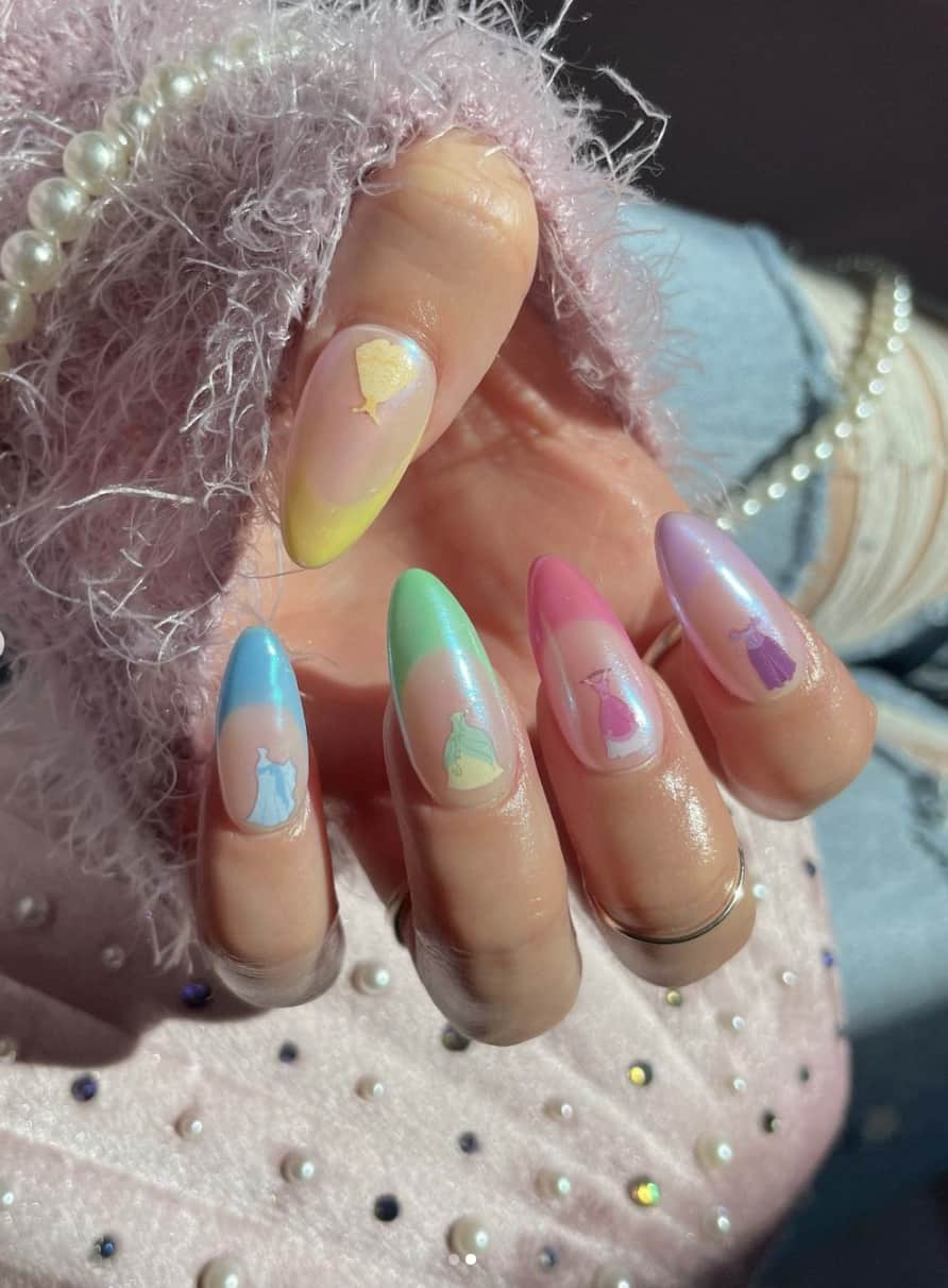 Pastel Gradient Iridescent Princess Dress Nails — Aesthetic Disney Nails