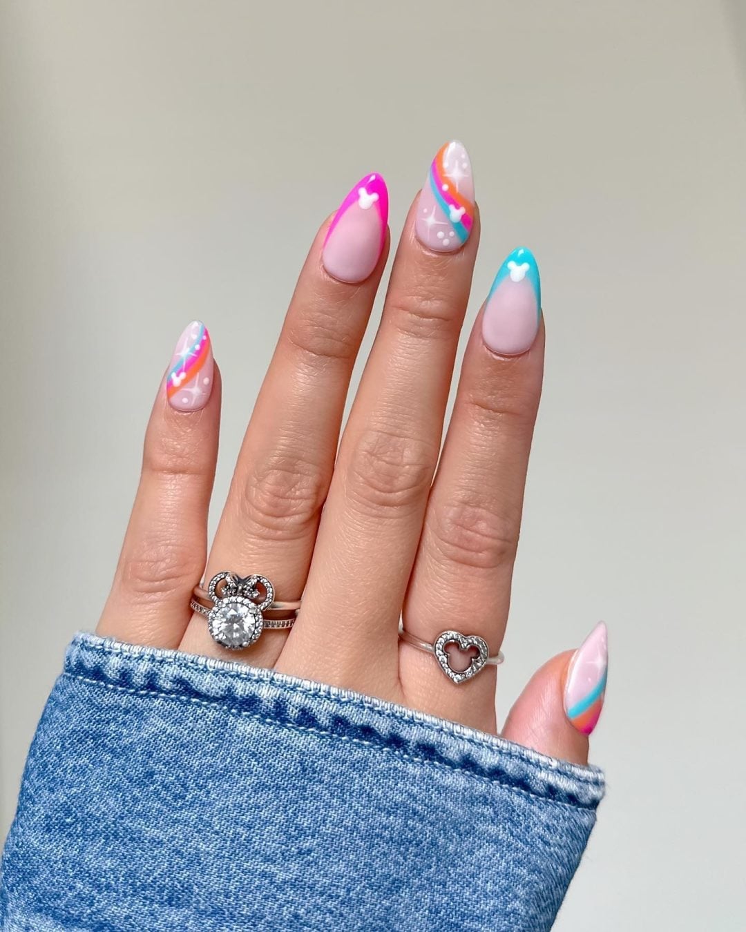 Medium Almond Abstract Neon Line Nails — Aesthetic Disney Nails
