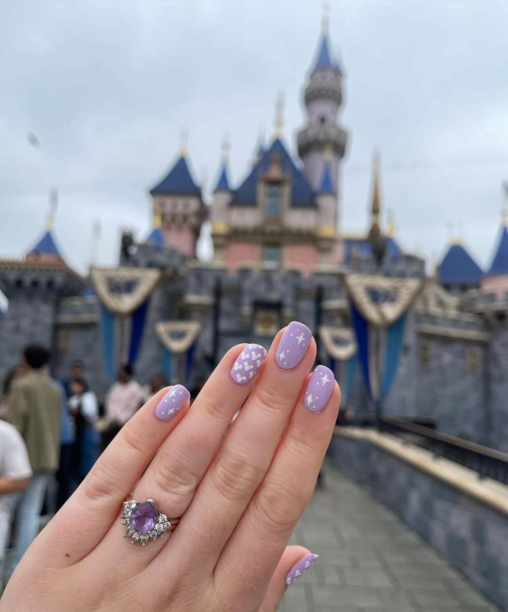 Short Oval Matte Lavender Heart Star Nails — Aesthetic Disney Nails
