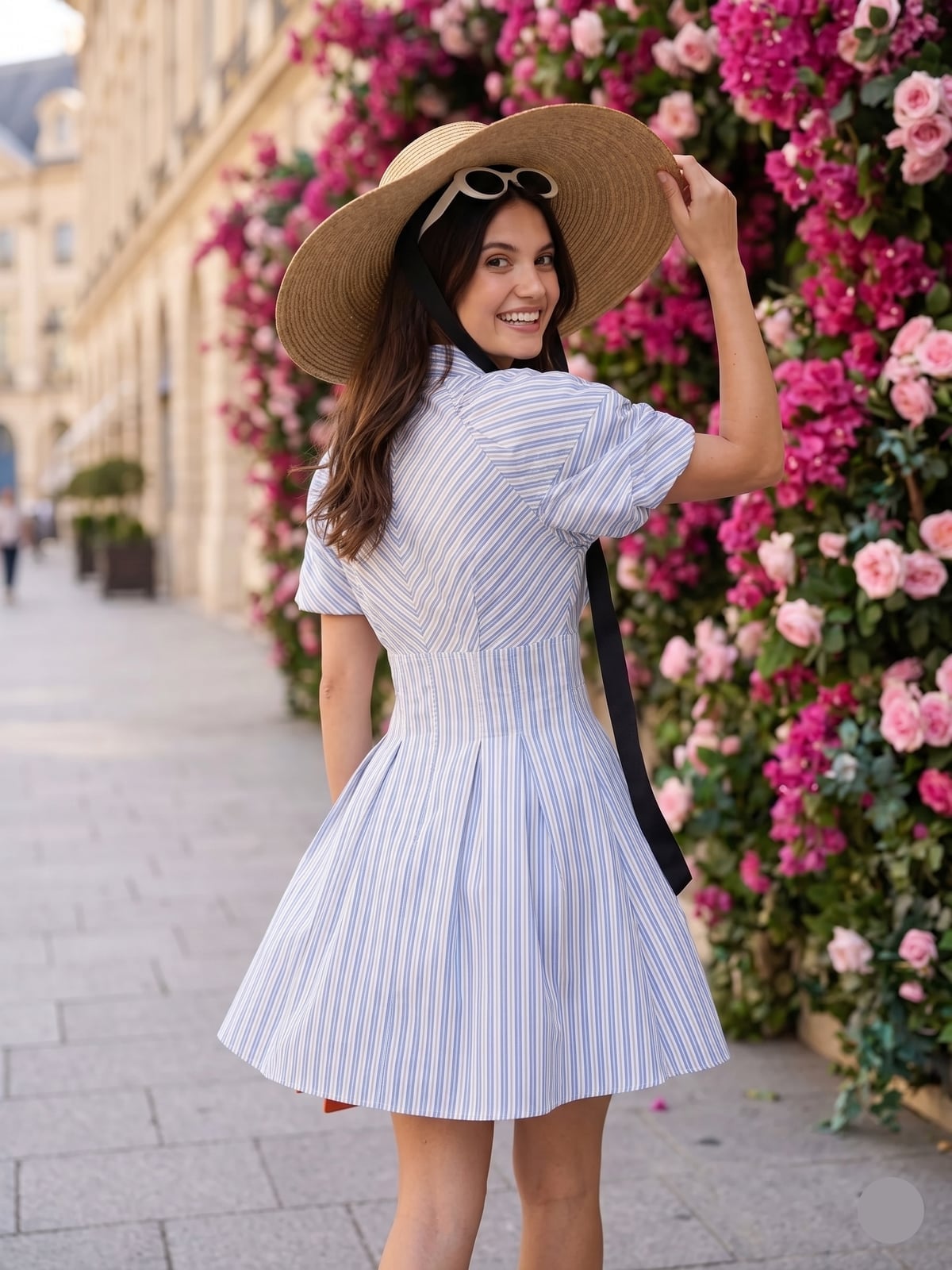 Blue and White Striped Shirt Dress with Puff Sleeves Blue and White Striped Shirt Dress with Puff Sleeves — Aesthetic Dress with Sleeves