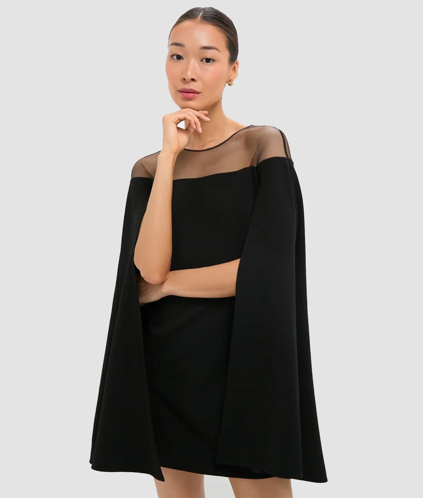 Black A-line Dress with Sheer Cape Sleeves Black A-line Dress with Sheer Cape Sleeves — Aesthetic Dress with Sleeves