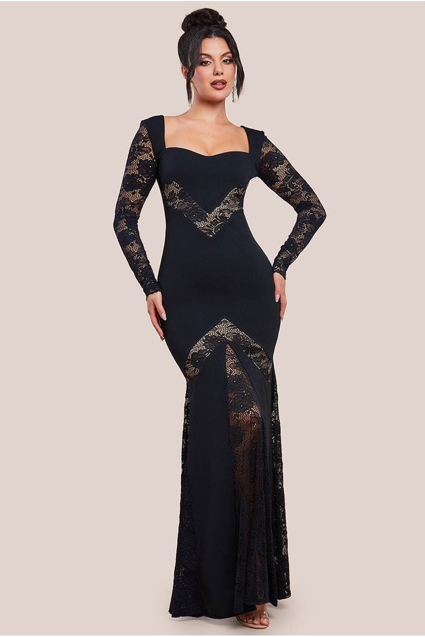 Black Jersey Maxi Dress with Lace Sleeves Black Jersey Maxi Dress with Lace Sleeves — Aesthetic Dress with Sleeves