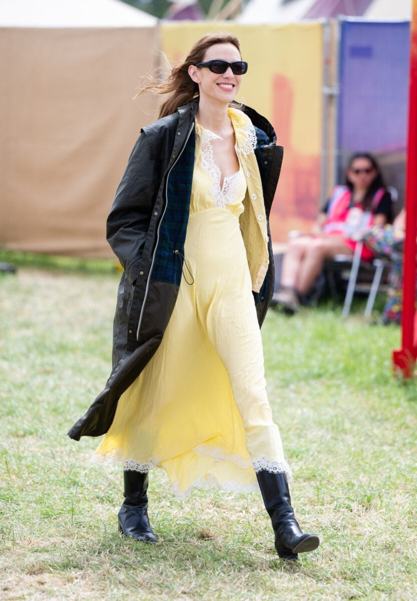 Yellow Lace Trim Maxi Dress Layered Under a Black Coat Yellow Lace Trim Maxi Dress Layered Under a Black Coat — Aesthetic Dress with Sleeves