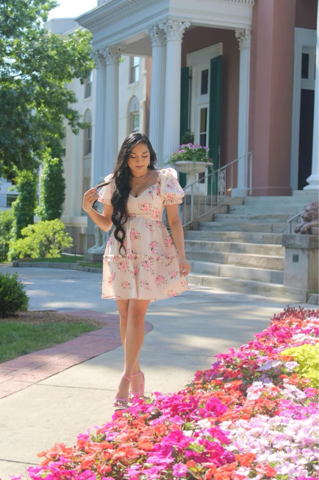 Floral Print A-Line Dress with Puff Sleeves — Aesthetic Feminine Outfits