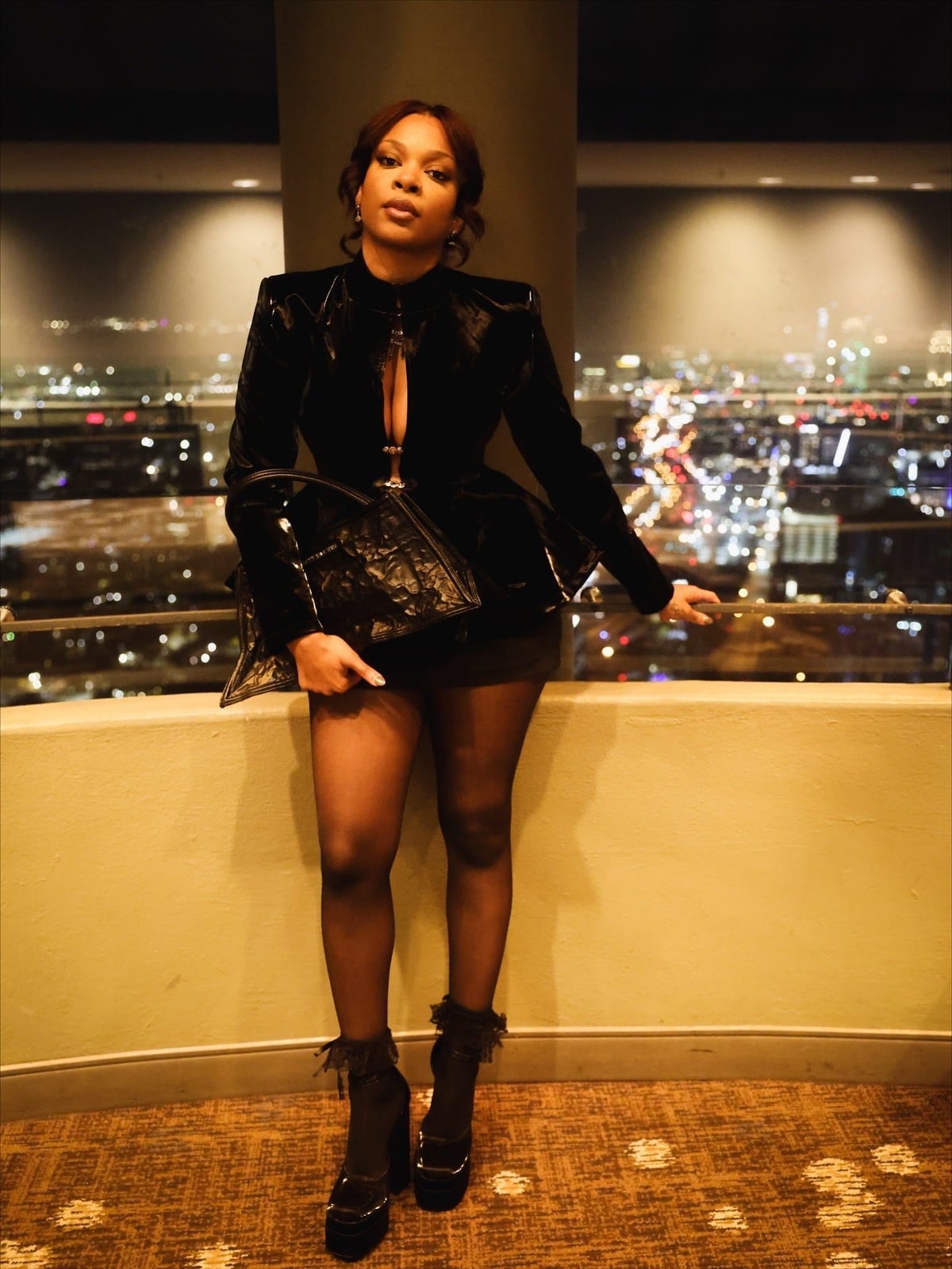 Black Velvet Peplum Blazer with Mini Skirt — Aesthetic Feminine Outfits