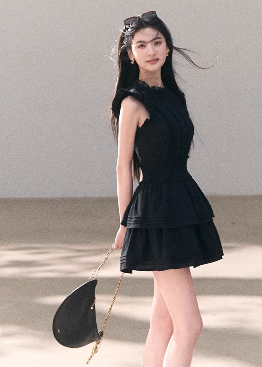 Black Ruffled Fit-and-Flare Mini Dress — Aesthetic Feminine Outfits