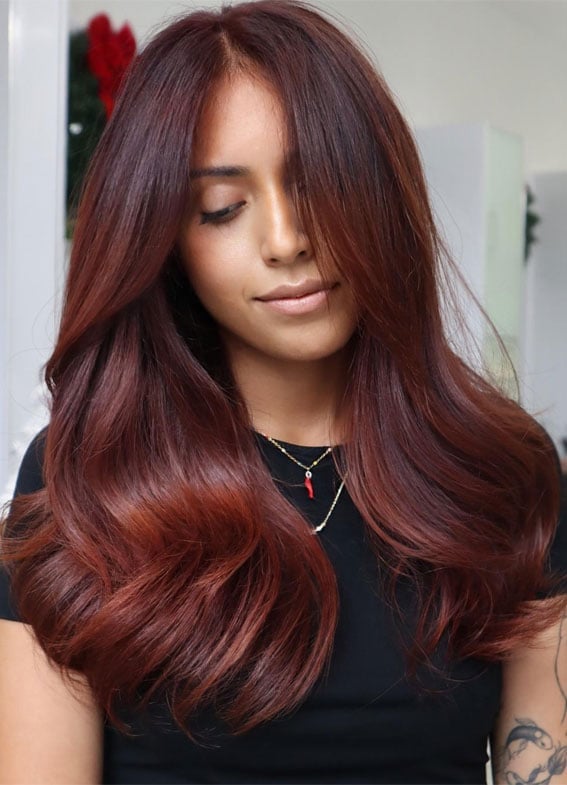 Mid-Back Deep Auburn With Soft Waves Mid-Back Deep Auburn With Soft Waves — Aesthetic Ginger Hair