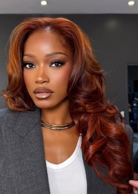 Collarbone Lob With Copper Balayage And Curtain Bangs Collarbone Lob With Copper Balayage And Curtain Bangs — Aesthetic Ginger Hair