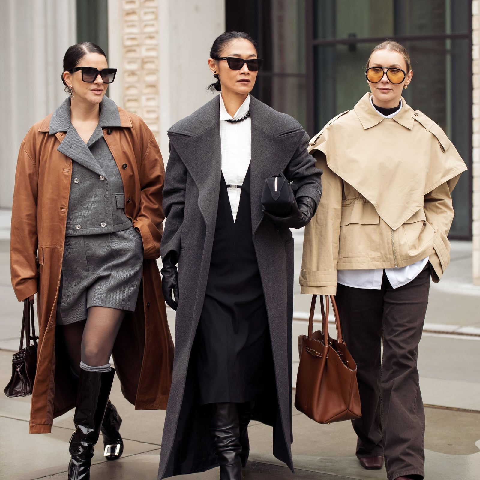 Brown Trench Coat Over Gray Blazer And Shorts — Aesthetic Going Out Outfits Night