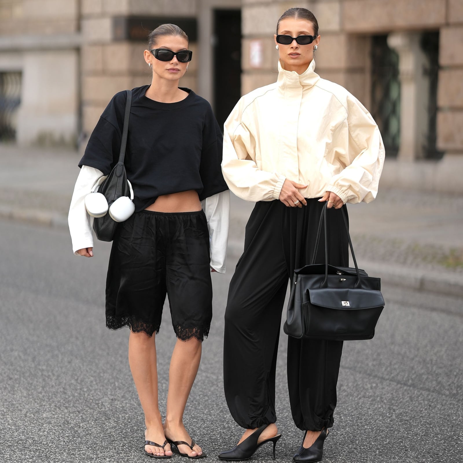 Cream Oversized Jacket With Relaxed Fit Pants — Aesthetic Going Out Outfits Night