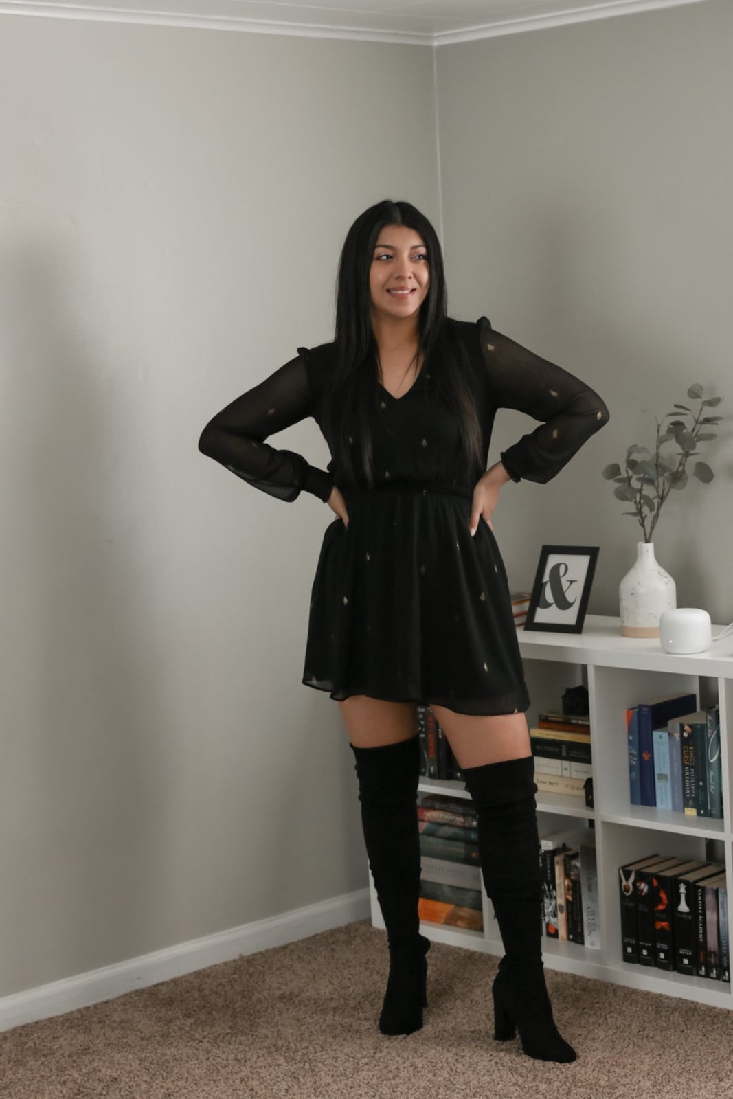 Black Sheer Mini Dress With Gold Embellishments — Aesthetic Going Out Outfits Night