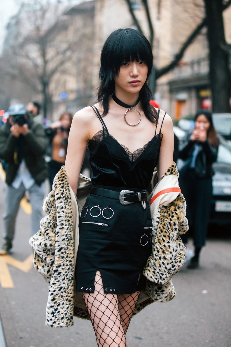 Goth Aesthetic With Leopard Print Faux Fur Jacket — Aesthetic Going Out Outfits Night