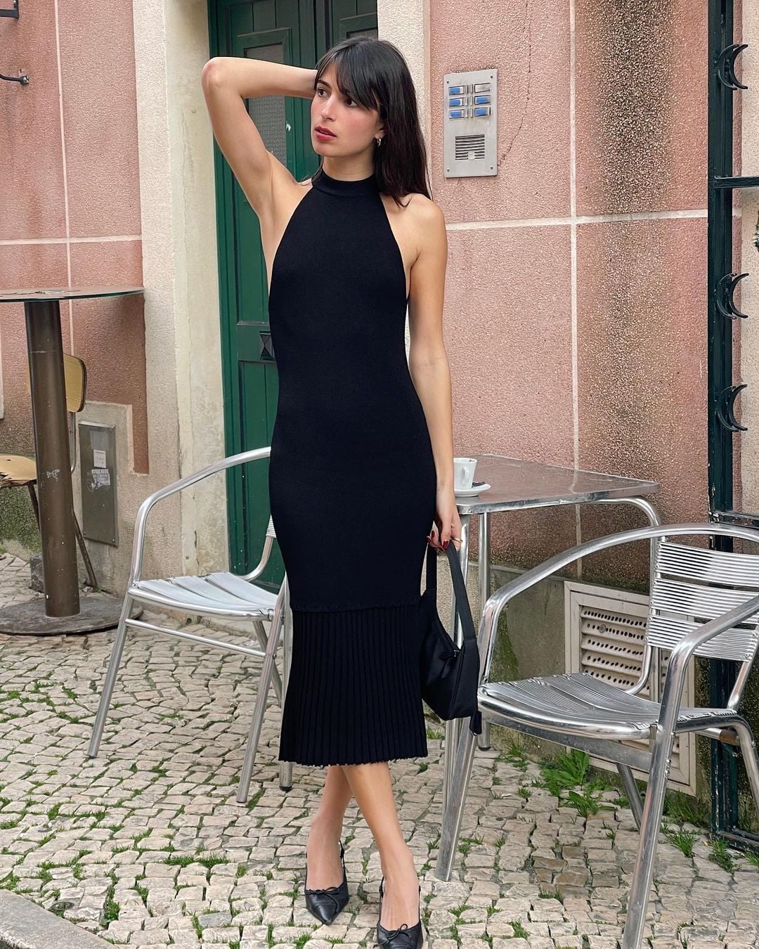 Ribbed Knit Halter Neck Midi Dress — Aesthetic Going Out Outfits Night