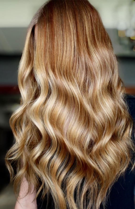 Mid-Back Rich Golden Blonde With Balayage — Aesthetic Golden Blonde Hair
