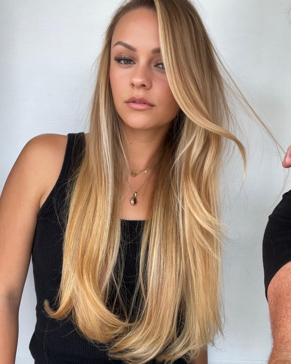 Mid-Back Straight Golden Blonde With Lived-In Texture — Aesthetic Golden Blonde Hair