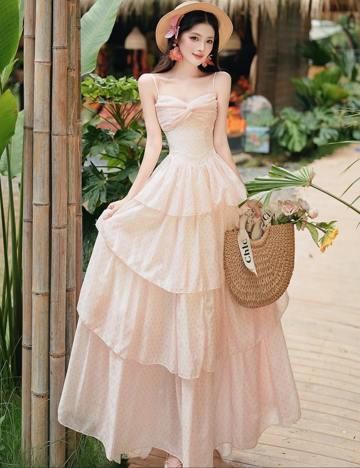 Pastel Pink Polka Dot Chiffon Maxi Dress Pastel Pink Polka Dot Chiffon Maxi Dress — Aesthetic Gowns Dresses