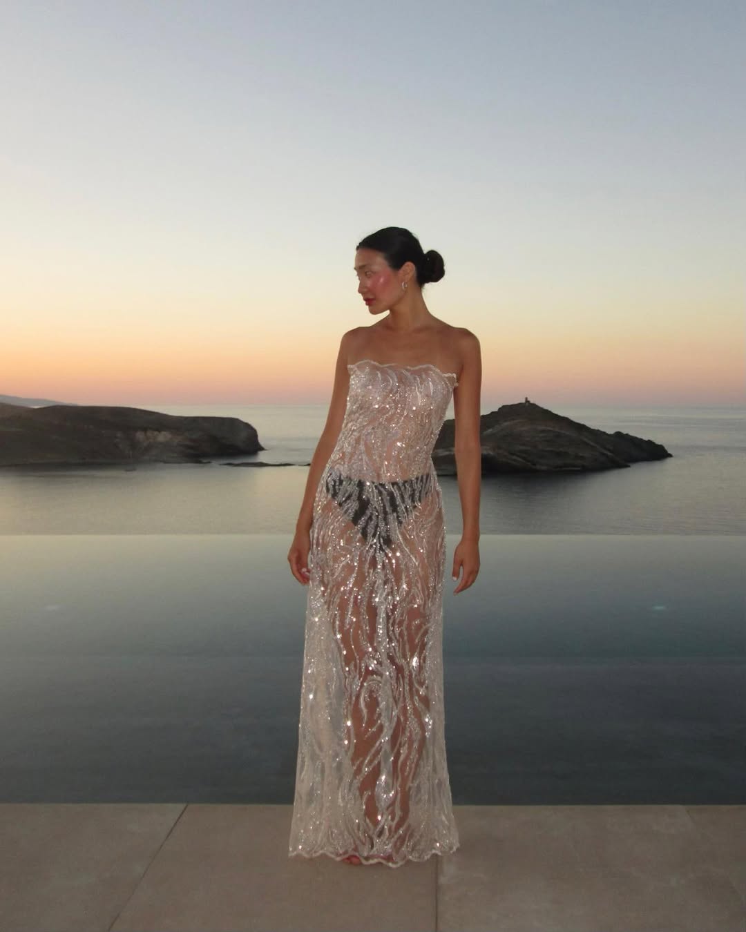 White Sequin Embellished Strapless Sheer Gown White Sequin Embellished Strapless Sheer Gown — Aesthetic Gowns Dresses