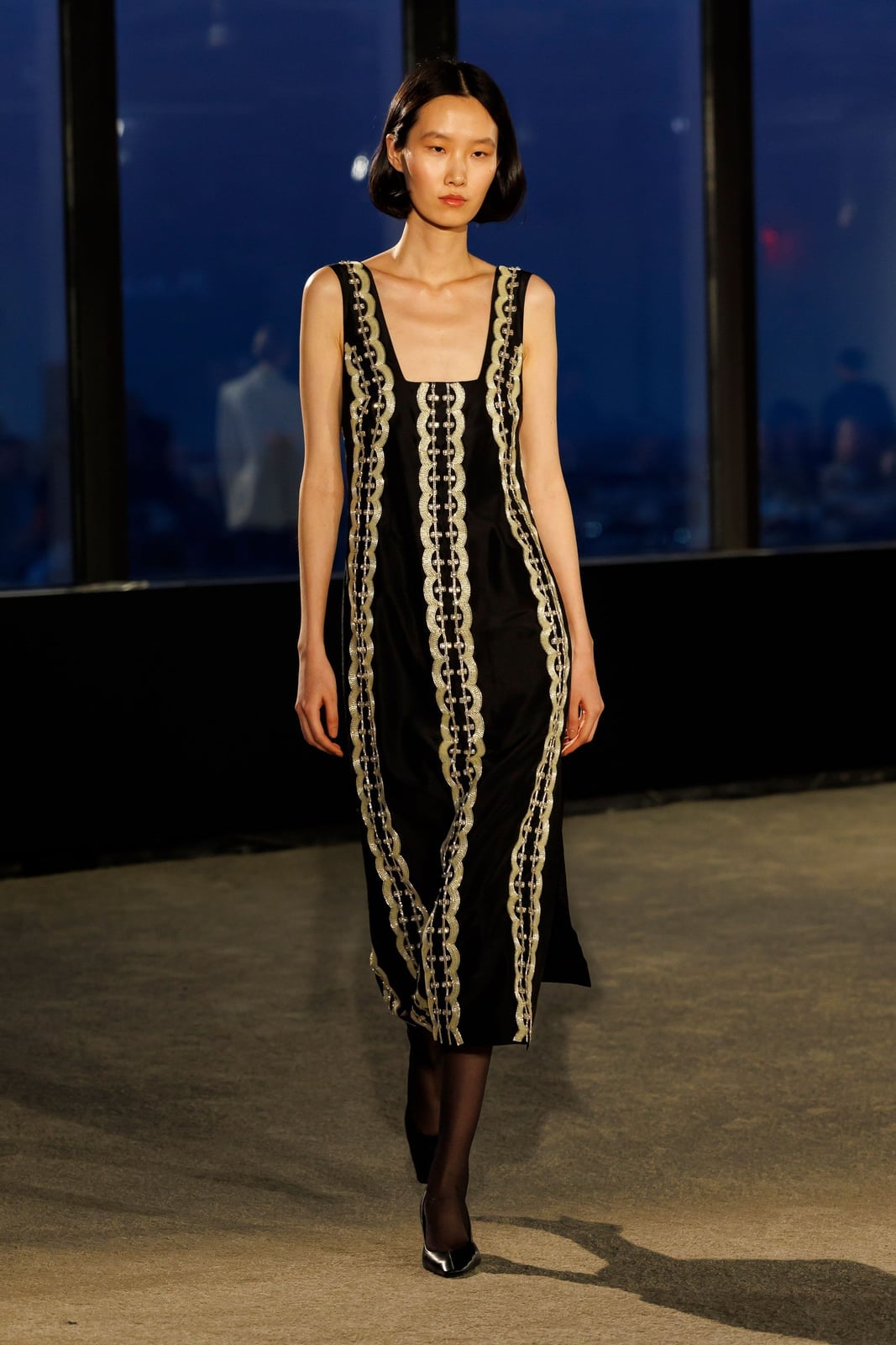 Black Sleeveless Midi Dress with Cream Graphic Trim Black Sleeveless Midi Dress with Cream Graphic Trim — Aesthetic Gowns Dresses