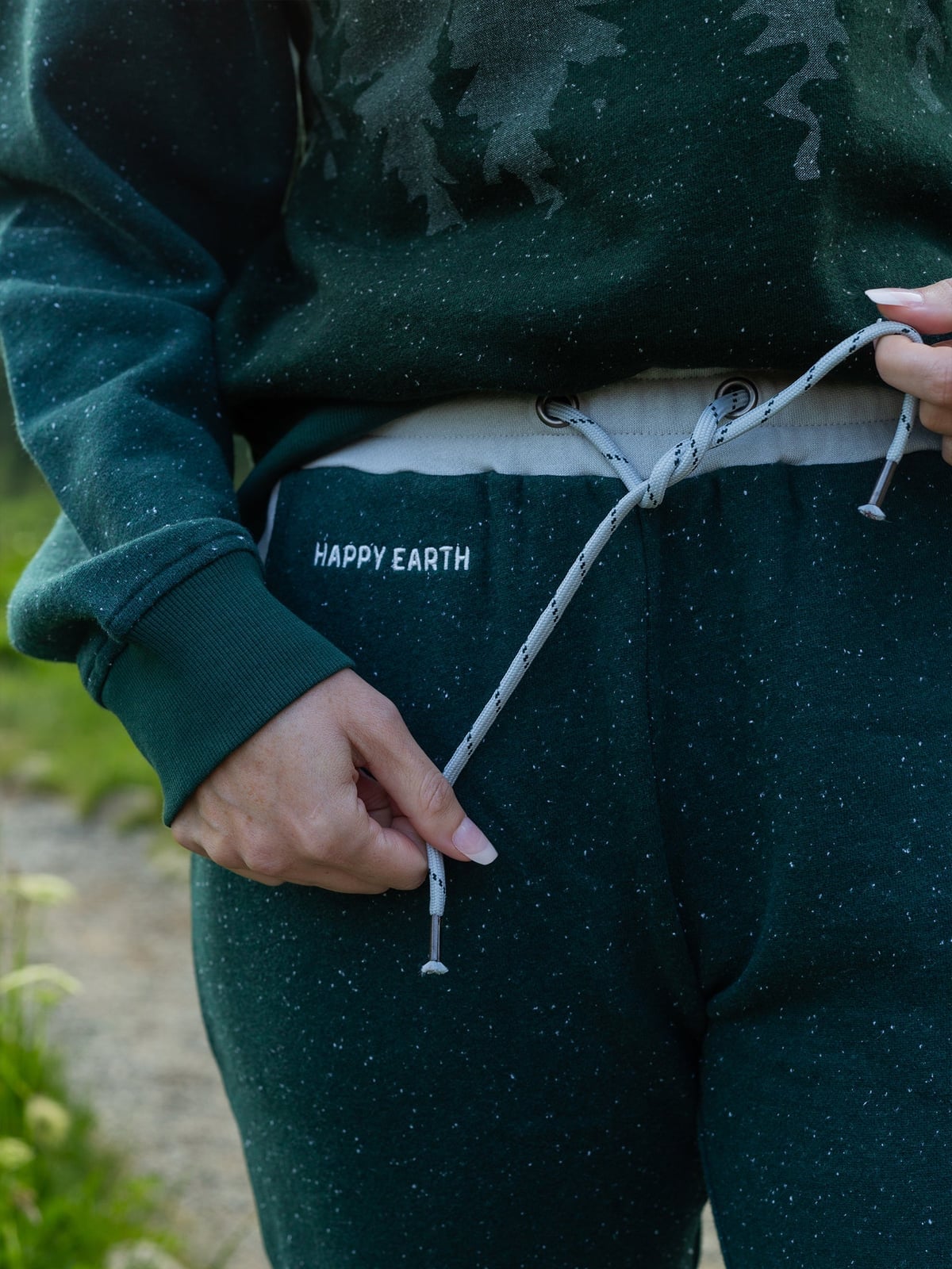 Forest Green Speckled Sweatpants With Ribbed Details — Aesthetic Green Sweatpants Outfit