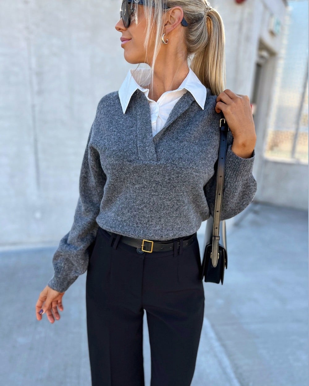 Gray V-Neck Sweater Over White Collared Shirt Gray V-Neck Sweater Over White Collared Shirt — Aesthetic Grey Sweater Outfit