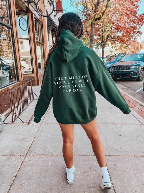 Green Hoodie with White Graphic Text and White Sneakers Green Hoodie with White Graphic Text and White Sneakers — Aesthetic Hoodie Outfits Women