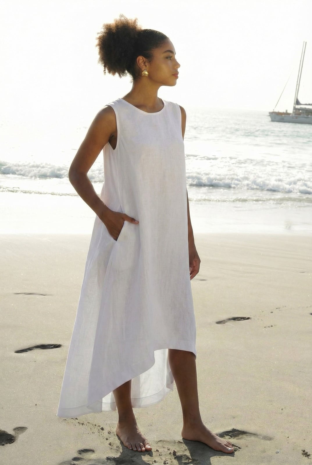 White Sleeveless Oversized Linen Dress White Sleeveless Oversized Linen Dress — Aesthetic Linen Dress