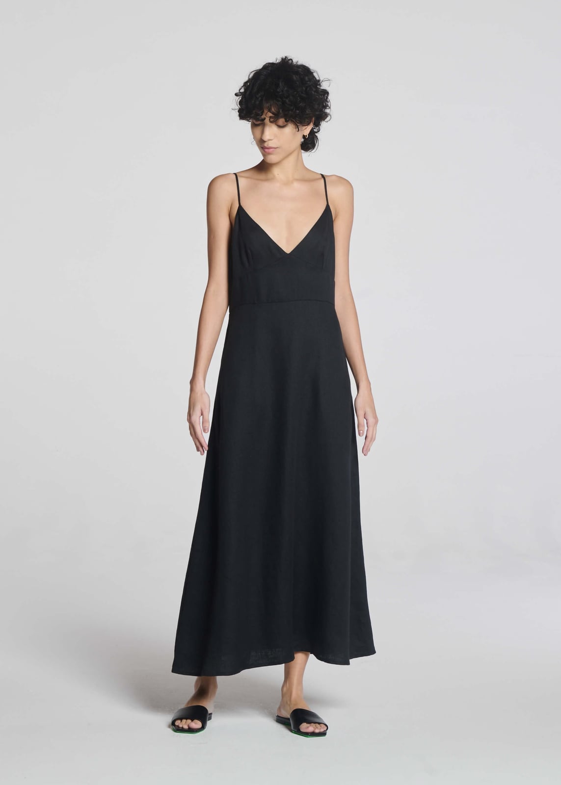 Black Linen Slip Dress with Thin Straps Black Linen Slip Dress with Thin Straps — Aesthetic Linen Dress