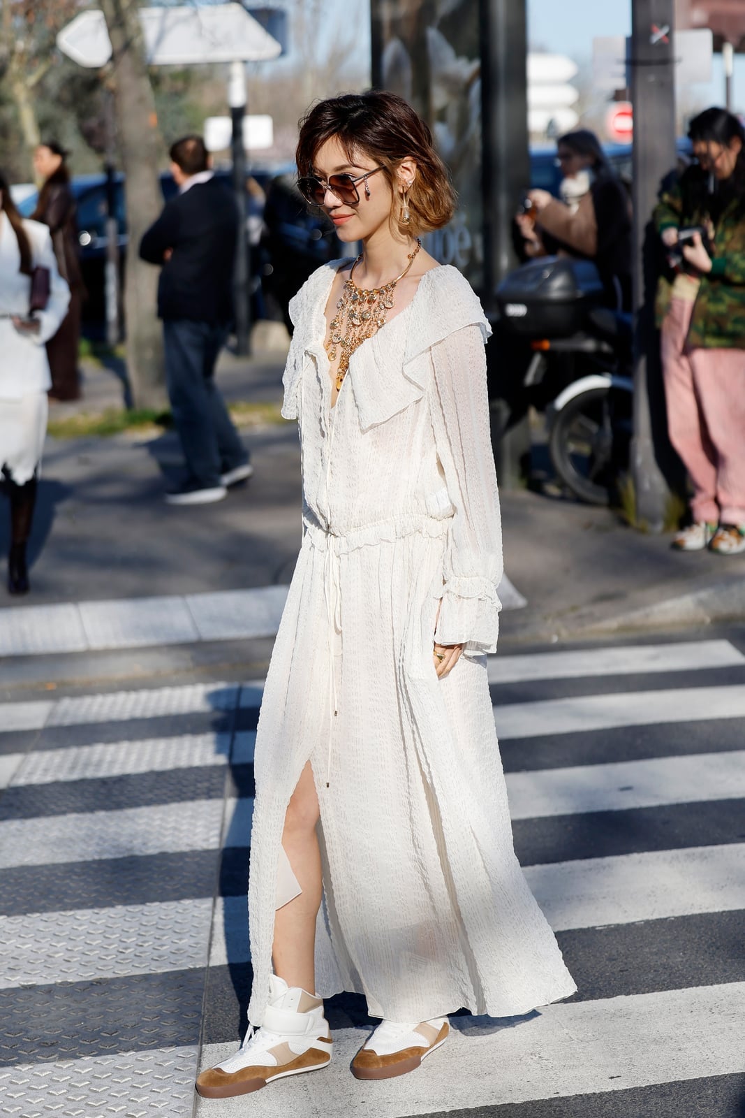 Off-white Textured Long-Sleeved Maxi Dress, Close-Up Take Off-white Textured Long-Sleeved Maxi Dress, Close-Up Take — Aesthetic Linen Dress