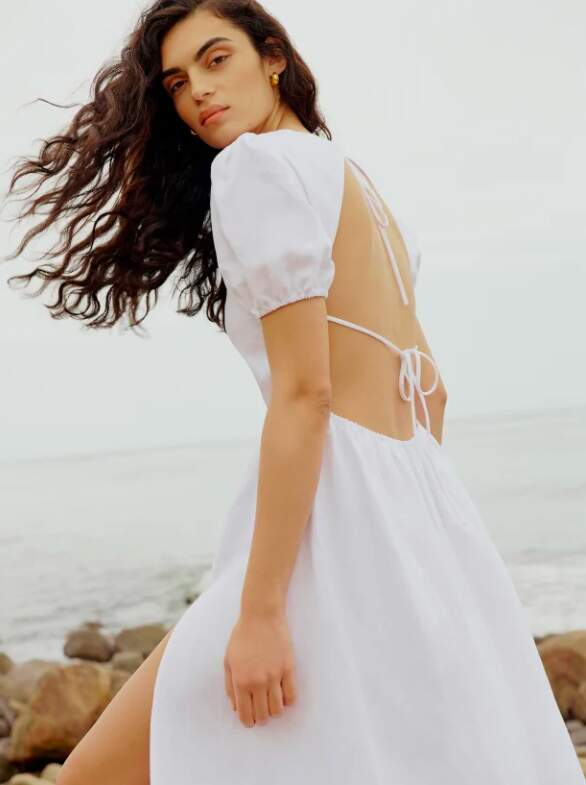 White Linen Mini Dress with Open Back Detail White Linen Mini Dress with Open Back Detail — Aesthetic Linen Dress