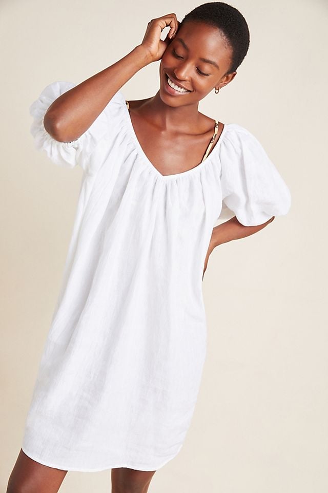 White Linen Mini Dress with Puff Sleeves White Linen Mini Dress with Puff Sleeves — Aesthetic Linen Dress