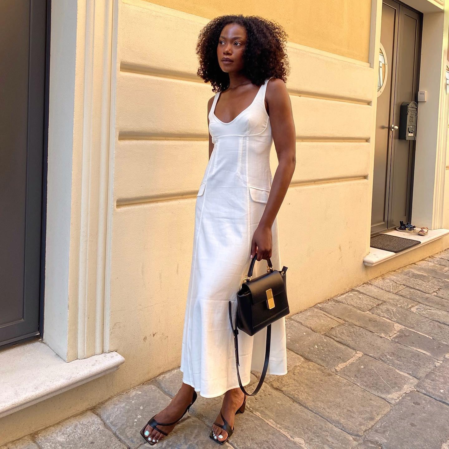 White Linen Column Dress with Pockets White Linen Column Dress with Pockets — Aesthetic Linen Dress