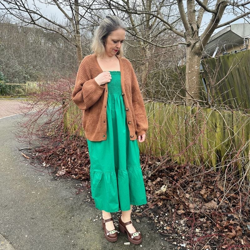 Cardigan Midi Dress Platform Mary Jane Shoes Cardigan Midi Dress Platform Mary Jane Shoes — Aesthetic Mary Janes Outfit