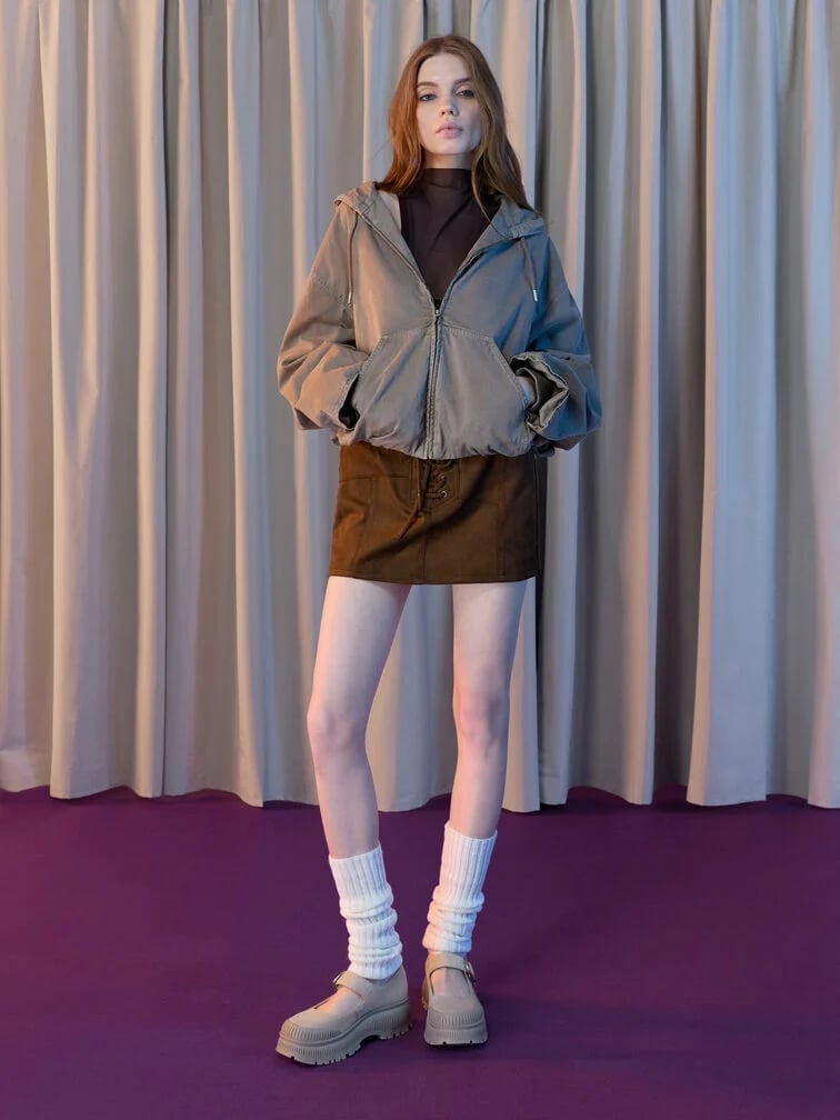 Corduroy Mini Skirt Hoodie Mary Jane Shoes Corduroy Mini Skirt Hoodie Mary Jane Shoes — Aesthetic Mary Janes Outfit