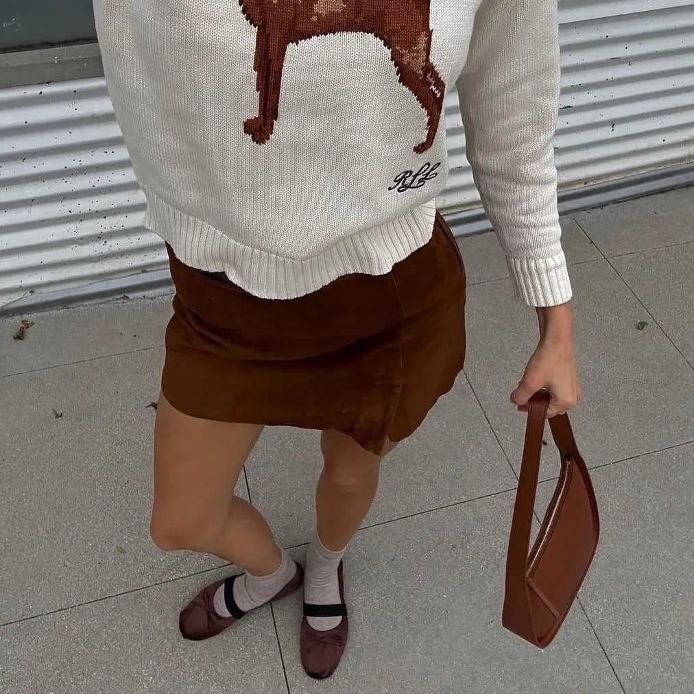 Dog Print Sweater Mini Skirt Mary Jane Flats Dog Print Sweater Mini Skirt Mary Jane Flats — Aesthetic Mary Janes Outfit