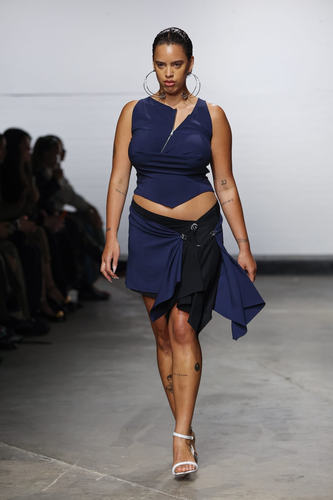 Navy Asymmetrical Top and Draped Skirt Navy Asymmetrical Top and Draped Skirt — Aesthetic Midsize Outfits