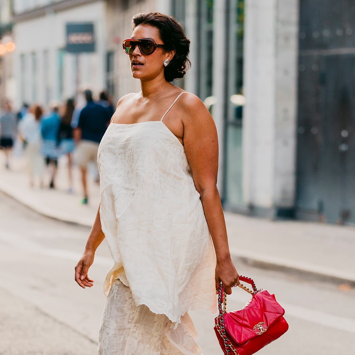 Cream Slip Dress Over Lace Skirt Cream Slip Dress Over Lace Skirt — Aesthetic Midsize Outfits