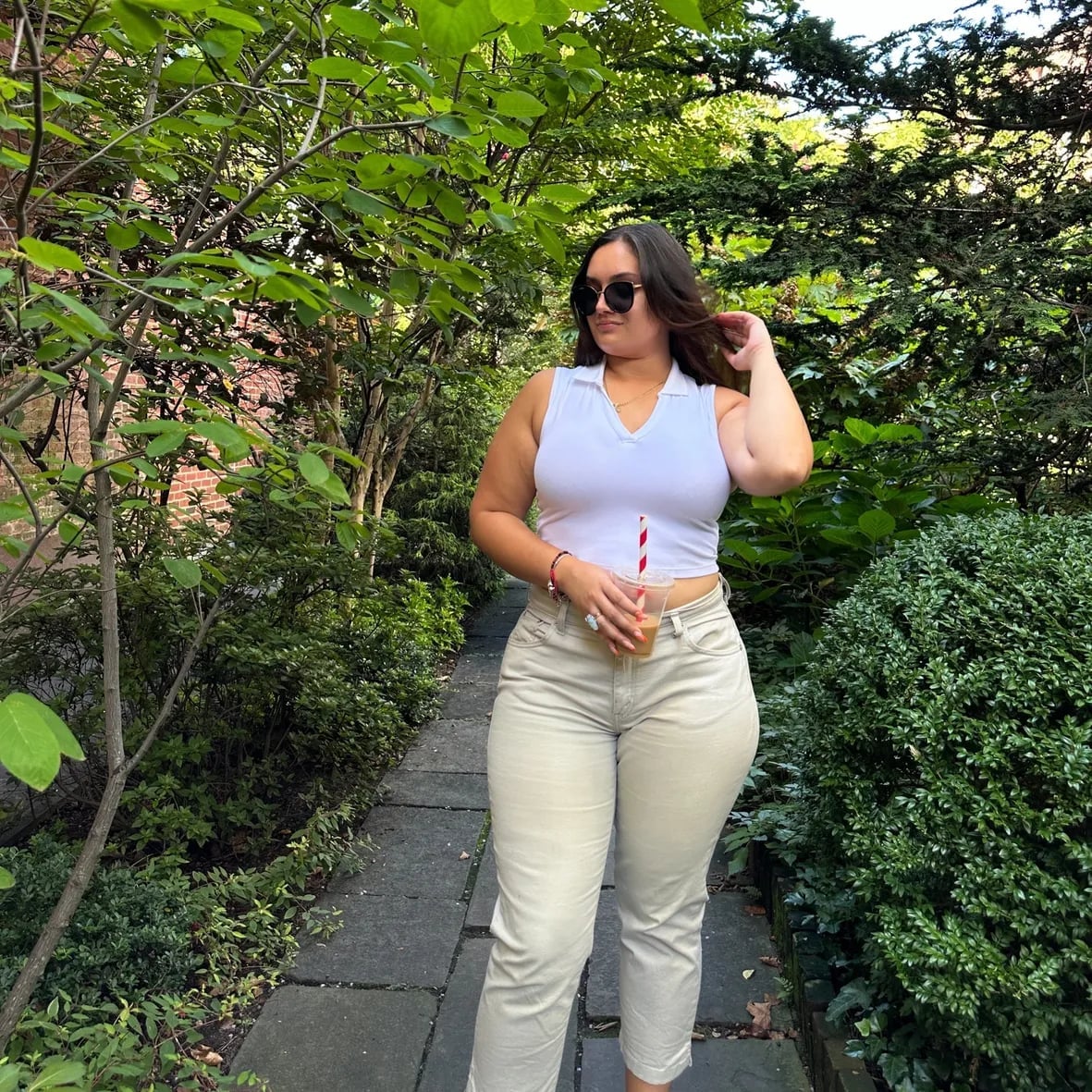 White Polo Top and Beige Trousers White Polo Top and Beige Trousers — Aesthetic Midsize Outfits