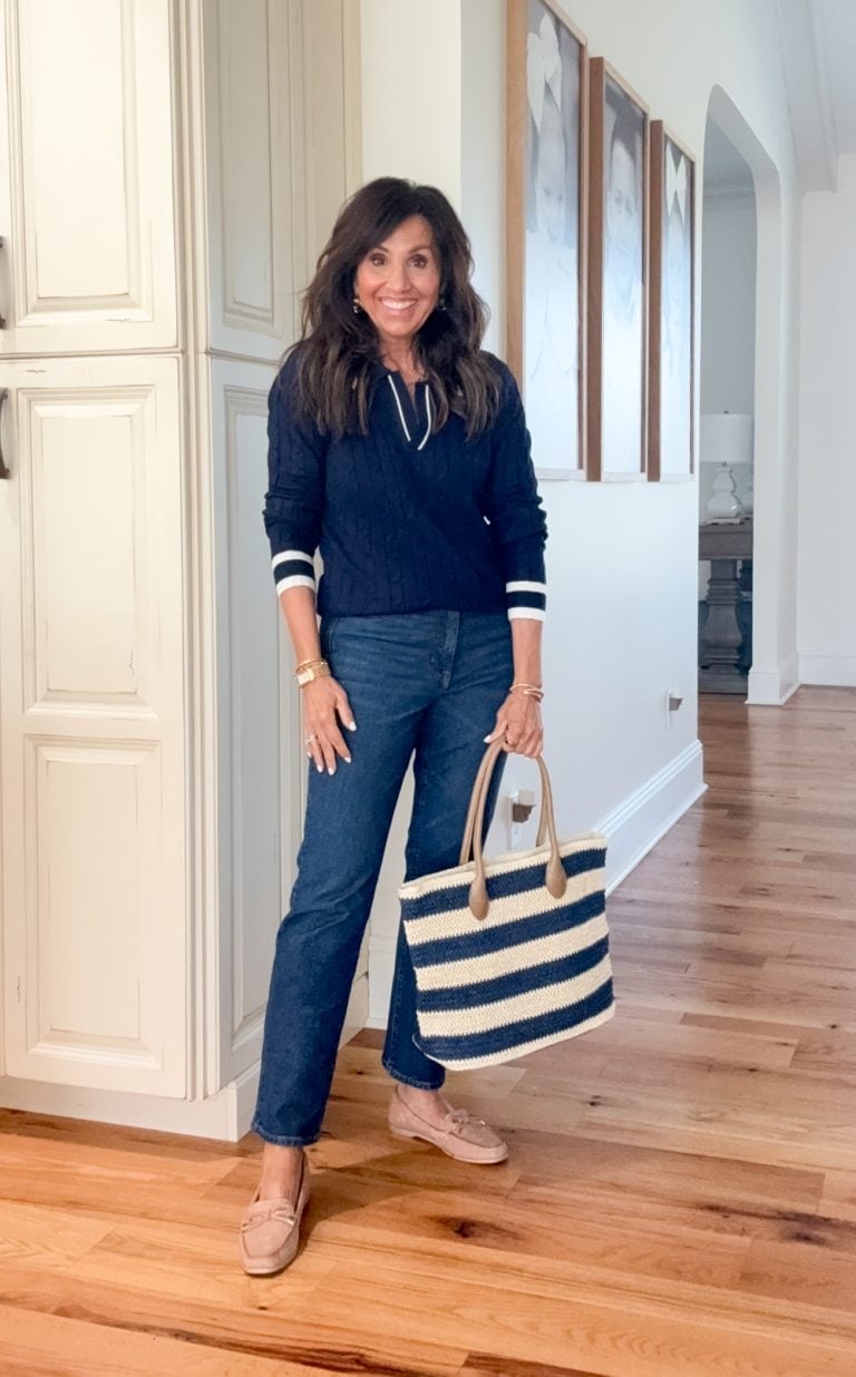 Navy Sweater and Denim Jeans Navy Sweater and Denim Jeans — Aesthetic Midsize Outfits