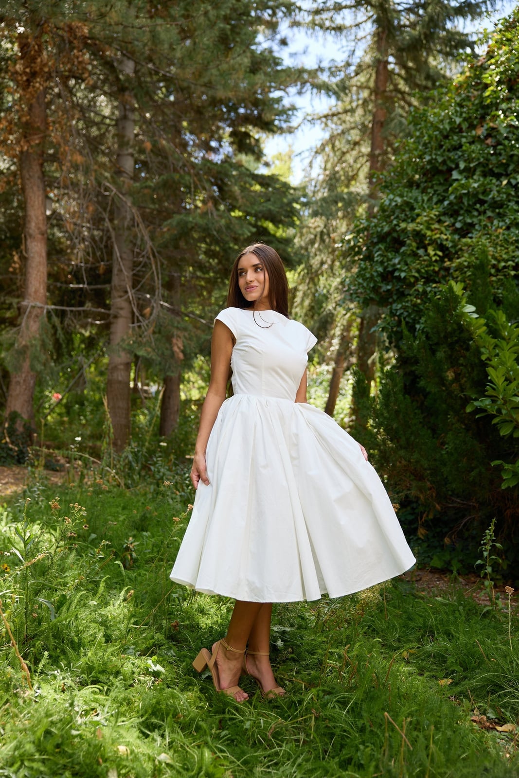 White Cotton Fit and Flare Midi Dress White Cotton Fit and Flare Midi Dress — Aesthetic Modest Dresses