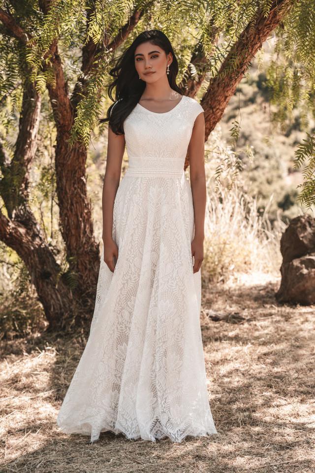 White Lace A-Line Dress with Cap Sleeves White Lace A-Line Dress with Cap Sleeves — Aesthetic Modest Dresses